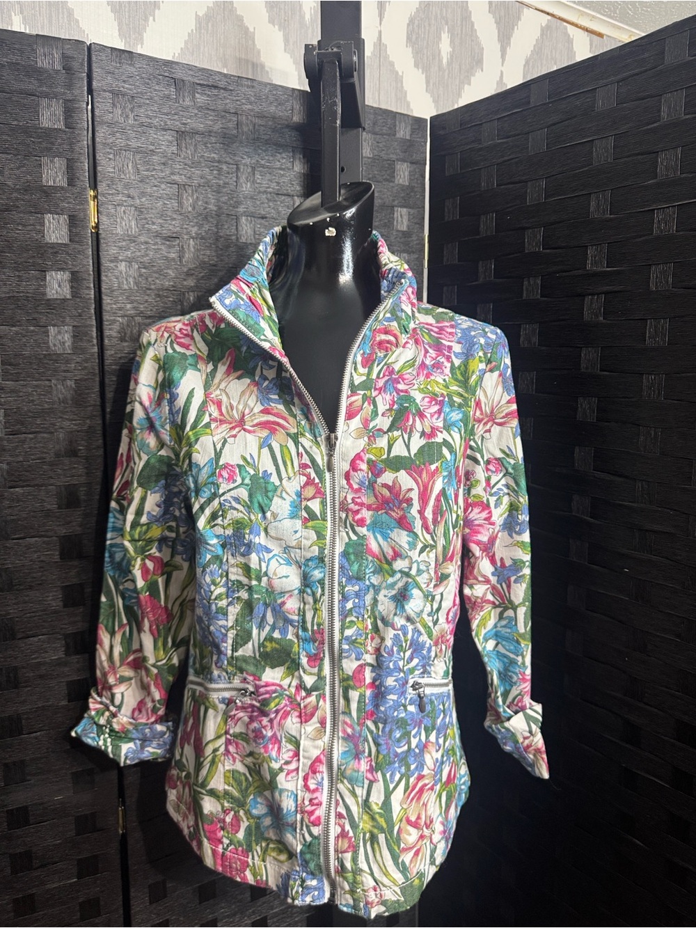 OSO Casuals Floral Zip Jacket Sz M